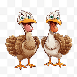 两只卡通可爱的火鸡祝感恩节快乐