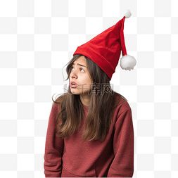 疯狂活动图片_戴着圣诞帽的女孩对墙上没有焦点