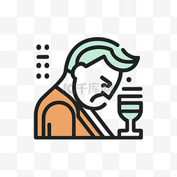 一个男人喝一杯酒的线条图标 向