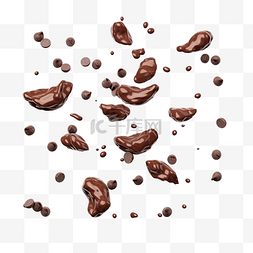巧克力片碎片或滴落下飞行孤立