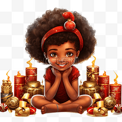 快乐的非洲儿童女孩在一个有圣诞