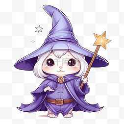 女巫帽子卡通图片_万圣节可爱的兔子巫师戴着帽子
