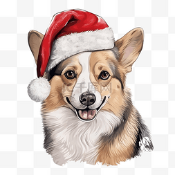 圣诞节配饰矢量中柯基犬的手绘肖