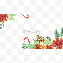 圣诞节水彩植物花卉边框横图红色