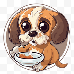 卡通狗吃碗里的食物剪贴画 向量