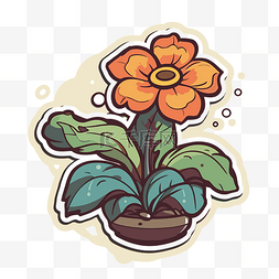 花盆里的一朵橙花剪贴画的贴纸 