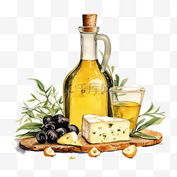 菜籽油瓶样机图片_一瓶橄榄油和奶酪