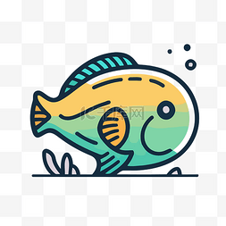 颜色深颜色背景图片_线条插图中有蓝色和黄色的鱼 向