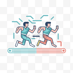 两个人在跑道上跑步的角色 向量