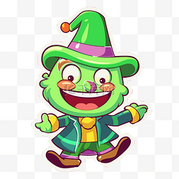 卡通人物戴着小丑帽和绿帽子微笑