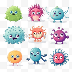 病毒和细菌可爱的卡通人物