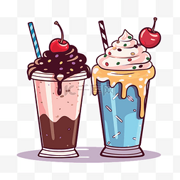 两个樱桃图片_奶昔剪贴画两个冰淇淋和奶昔与樱