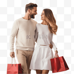 消费者图片_房间里带着购物袋的幸福夫妇与模