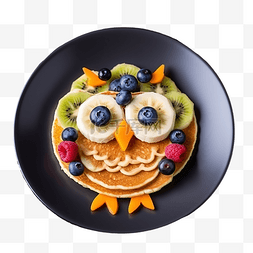 万圣节儿童早餐猫头鹰煎饼和水果