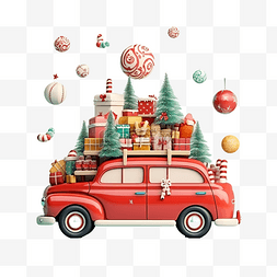 松树上有雪图片_圣诞树森林屋顶上有礼物的红色圣