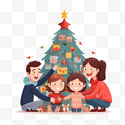 圣诞节一家人一起装饰祖父母的房