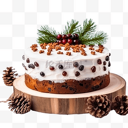 传统圣诞蛋糕，配有葡萄干和坚果