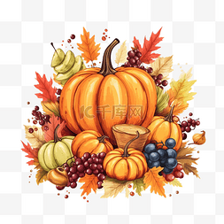 带有秋季元素的感恩节快乐排版
