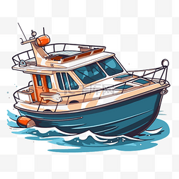 游艇剪贴画 卡通画的一艘船在海