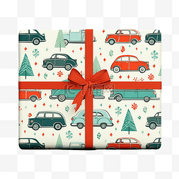 礼品包装汽车圣诞快乐平面风格插