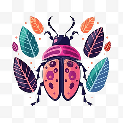 昆虫主题图片_粉红叶甲虫昆虫和花园概念以彩色