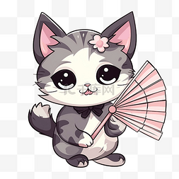 日本折扇图片_猫和折扇卡通风格