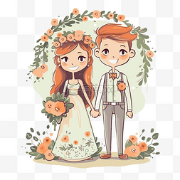 婚礼剪贴画 年轻夫妇与婚礼花环