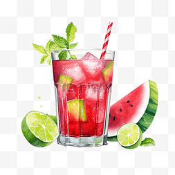 喝西瓜汁图片_水彩西瓜汁