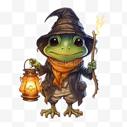 青蛙图片_可爱万圣节提着灯笼的南瓜头青蛙