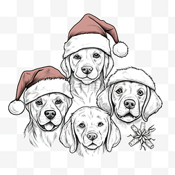手绘可爱的小狗，戴着圣诞帽，线