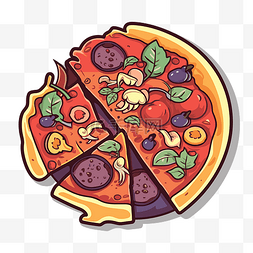 卡通披萨配切碎的蔬菜和奶酪矢量