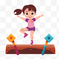 体操剪贴画小女孩跳上木栏矢量插