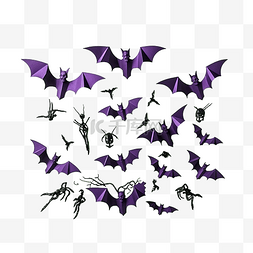绿紫色纸上的骨架和飞行装饰蝙蝠