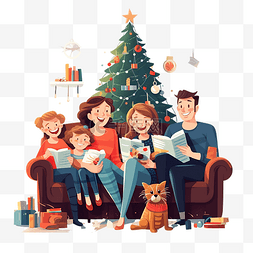 幸福的大家庭坐在家里圣诞树附近