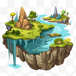 地形剪贴画卡通岛与岛屿和瀑布 