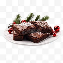 蛋糕盘子图片_盘子里的圣诞布朗尼饼，上面有圣