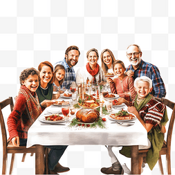 大家庭图片_大家庭在餐桌上吃圣诞晚餐