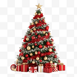 美丽的圣诞树装饰着玩具和礼物