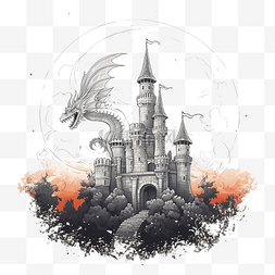 城堡王国图片_童话般的城堡和一条神秘的喷火龙