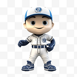 棒球吉祥物交叉双臂 3D 人物插画