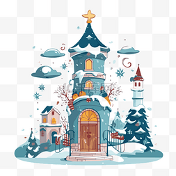 欢迎冬天剪贴画卡通圣诞塔与雪树