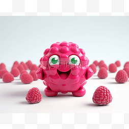 红覆盆子图片_被红树莓包围的粉色玩具树莓怪物