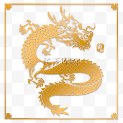 中国龙年金色立体剪纸图案