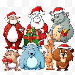 圣诞节时间集上有趣的动物角色的