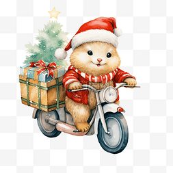 可爱的动物骑着自行车送礼物甜蜜