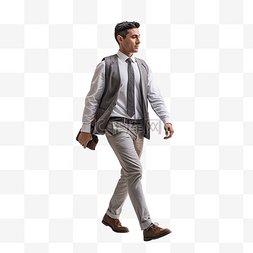 背心人物图片_穿着灰色办公室背心的男人行走