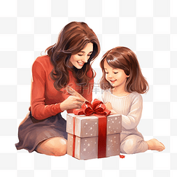 孩子们和妈妈图片_可爱的小女孩和妈妈一起打开圣诞