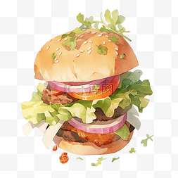 卡通饭包图片_蔬菜汉堡是一个水彩卡通人物