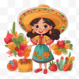 西班牙剪贴画 墨西哥女孩与麻袋