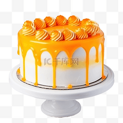 用融化的橙色装饰的彩色生日蛋糕